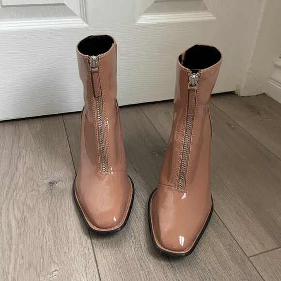 Open Edit Patent Pink Zip heeled ankle Boots - Picture 3 of 12